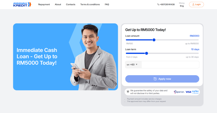 Homepage of Amanahkredit website