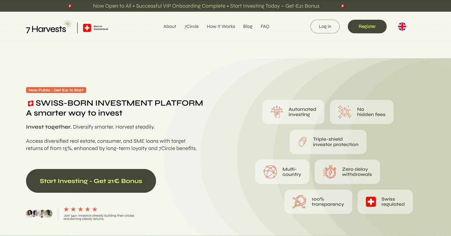Homepage 7Harvests P2B website
