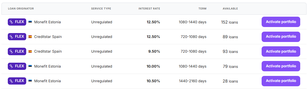 Auto-invest FLEX portfolios available on Lendermarket